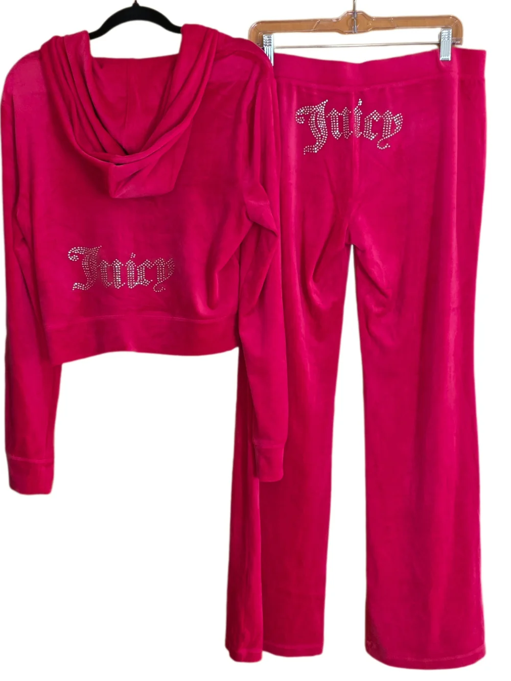 Juicy Couture Vixen Pink Velour Zip Hoodie & Jogger Pants XL. Y2K, Bling